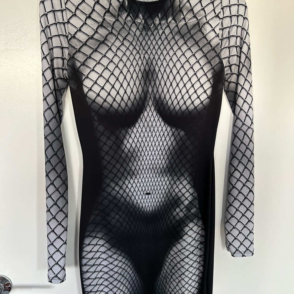 Black and White Mesh Illusion Dress